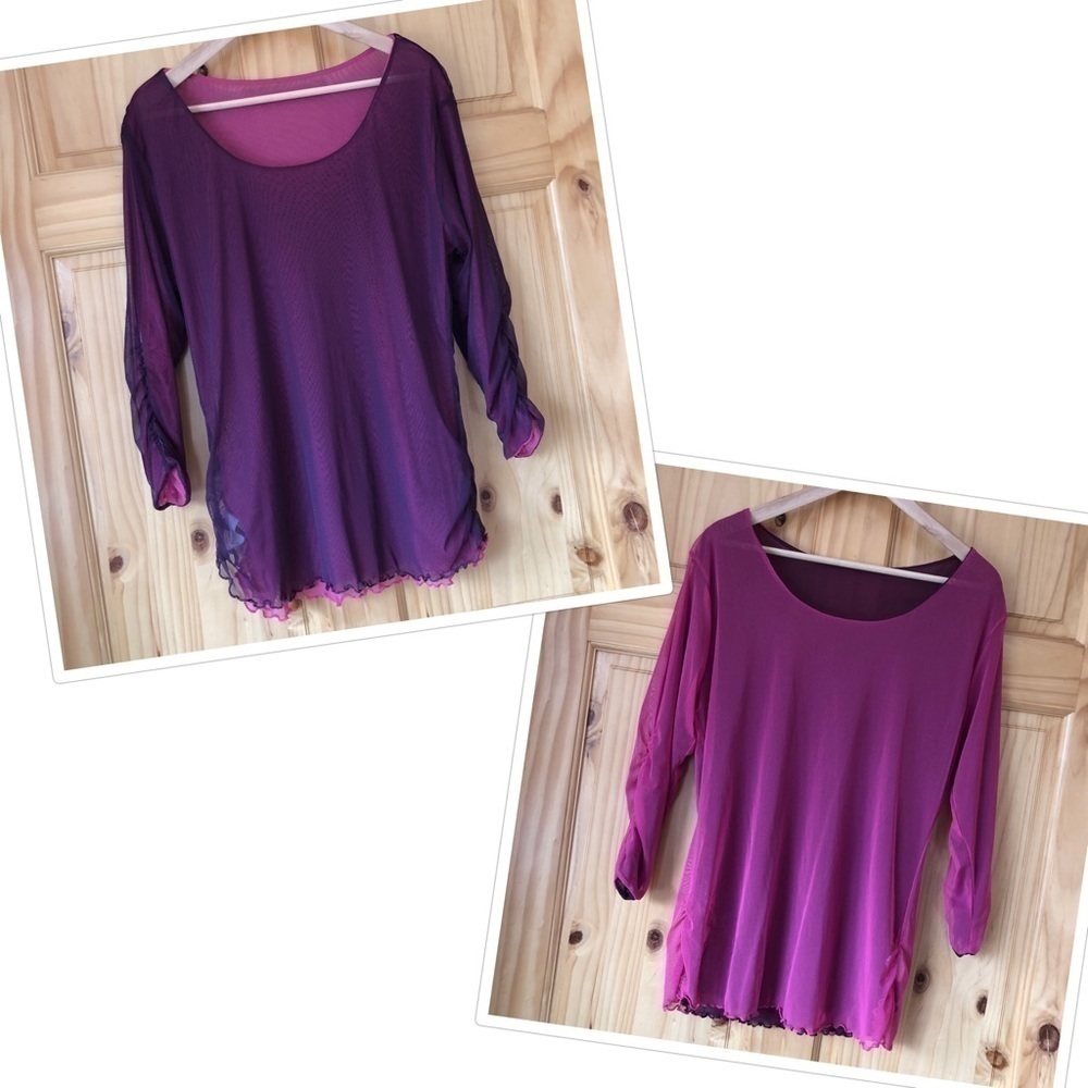 Avon Reversible Mesh Shirred Lettuce Hem Top size XL